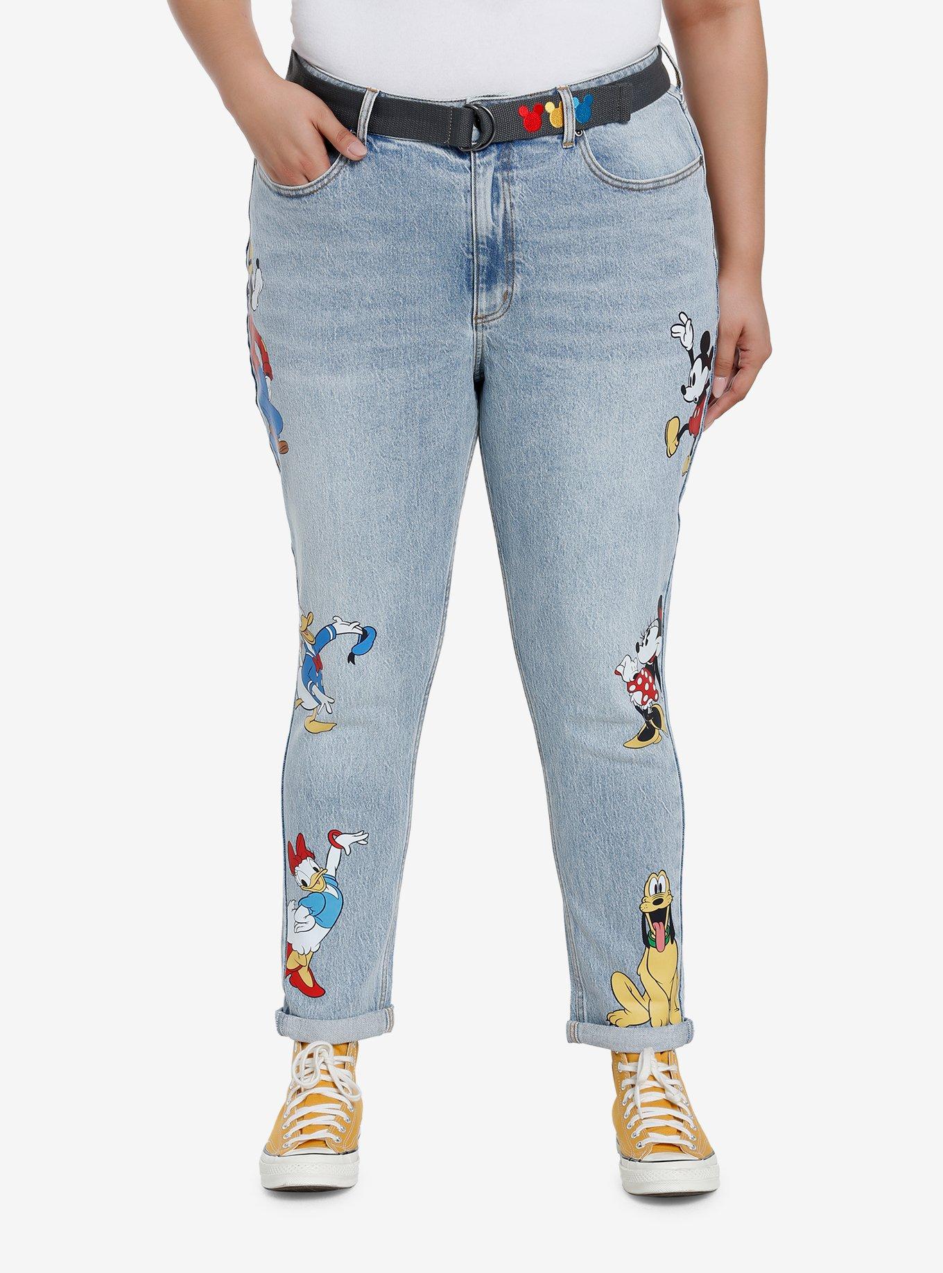 Disney Mickey Mouse And Friends Mom Jeans With Belt Plus Size, MEDIUM BLUE WASH, hi-res