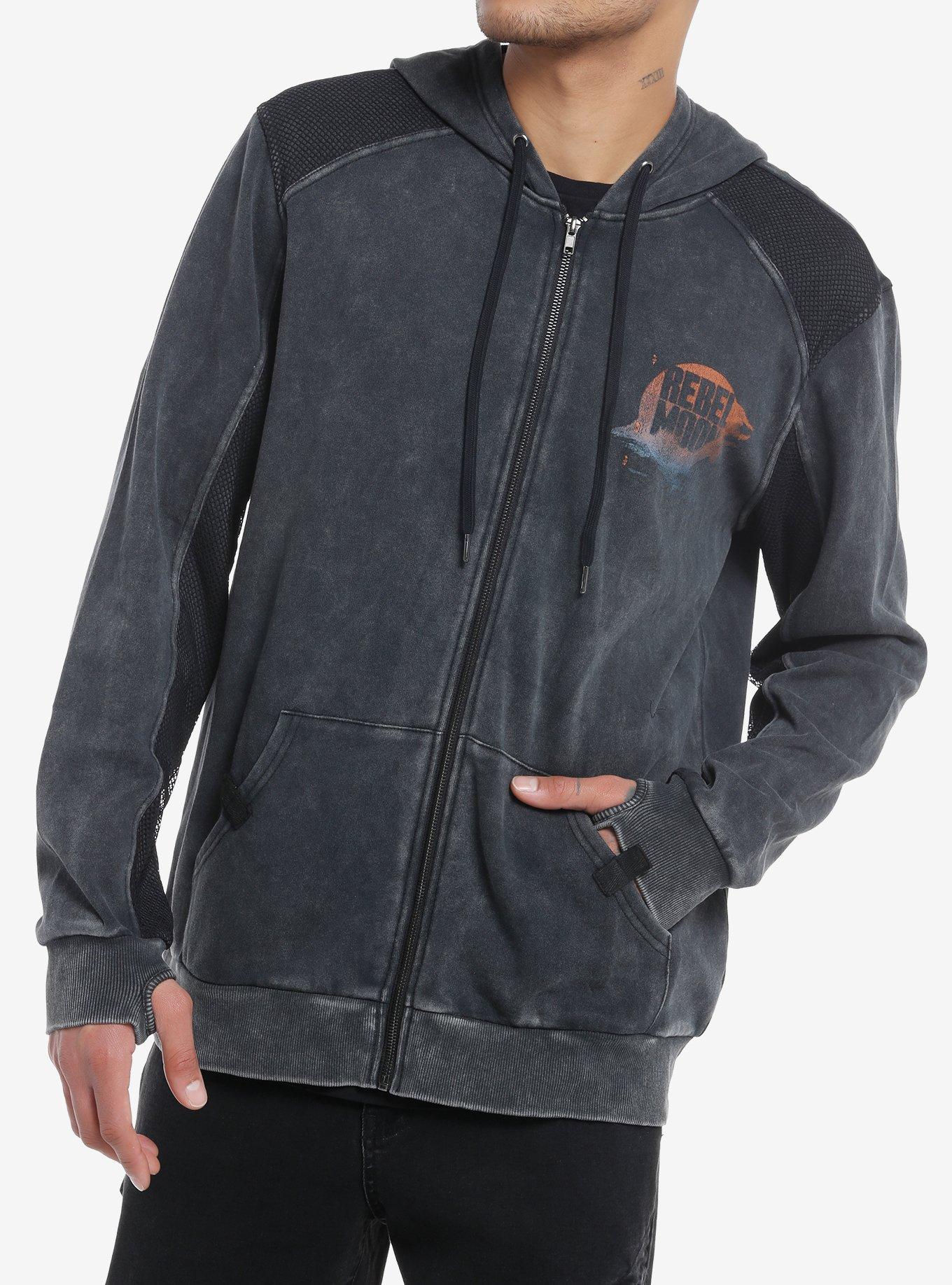 Rebel Moon Ship Mesh Panels Hoodie, CHARCOAL, hi-res