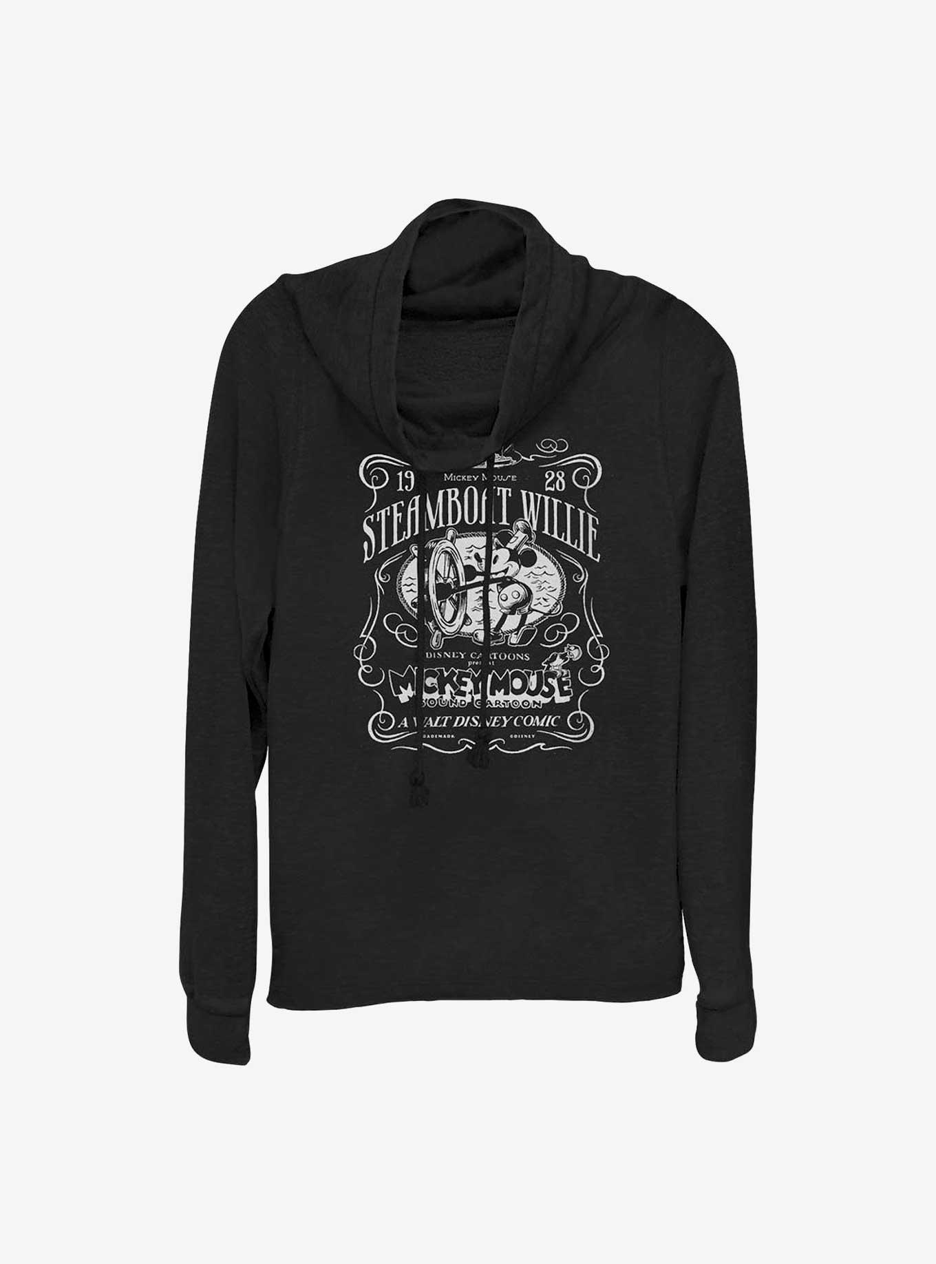 Disney100 Steamboat Willie Cowl Neck Long-Sleeve Top, BLACK, hi-res