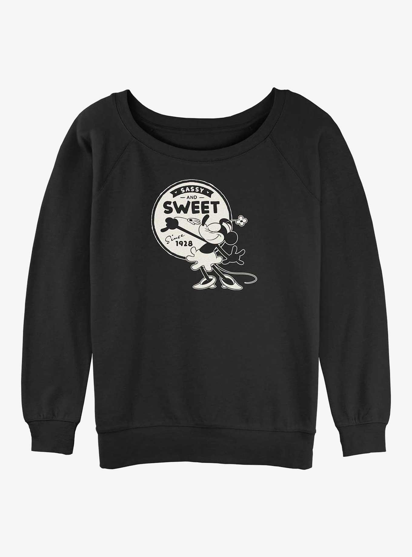 Disney100 Minnie Mouse Sassy and Sweet Girls Slouchy Sweatshirt, BLACK, hi-res