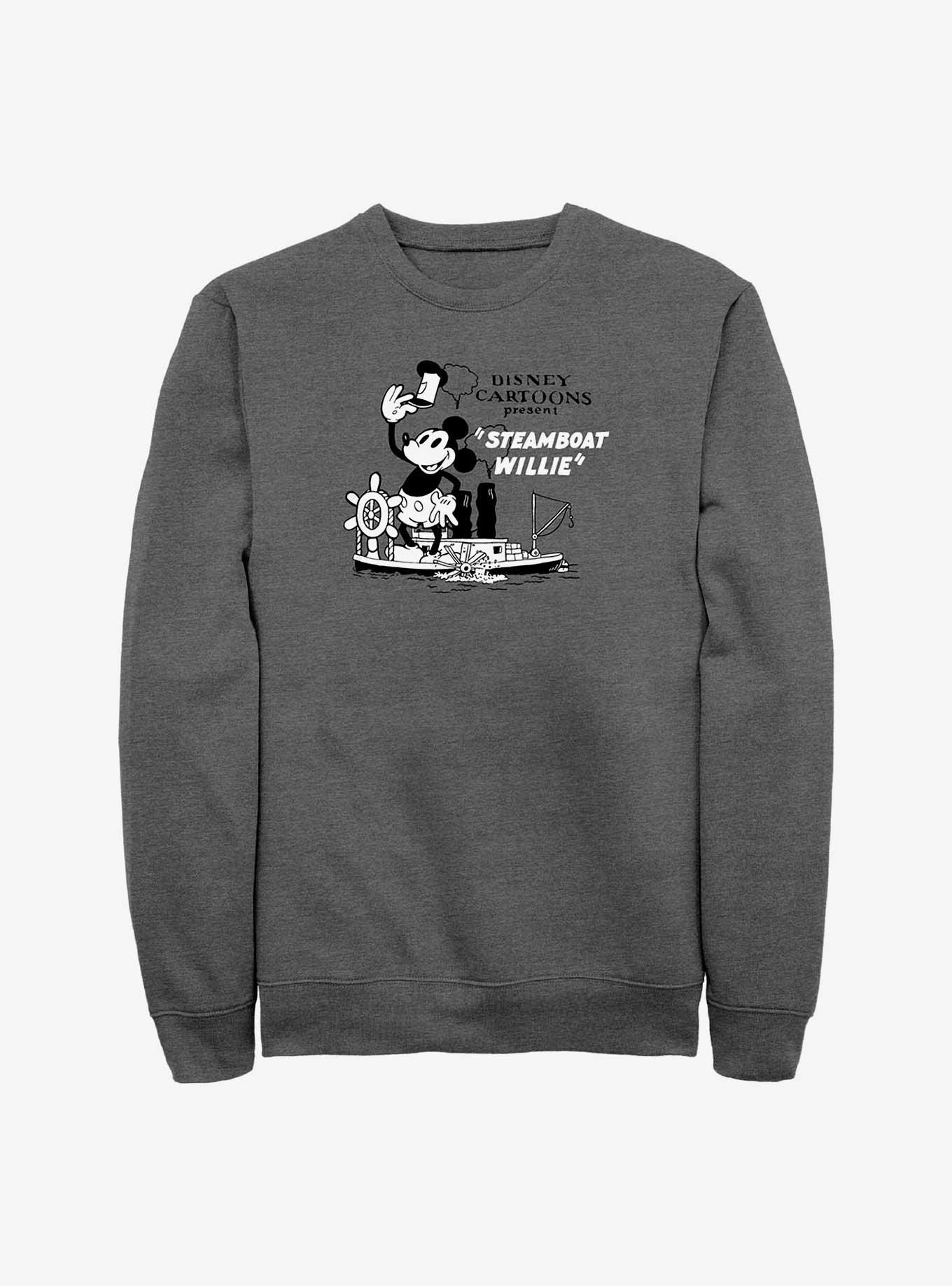 Disney100 Steamboat Willie Cartoon Sweatshirt, CHAR HTR, hi-res