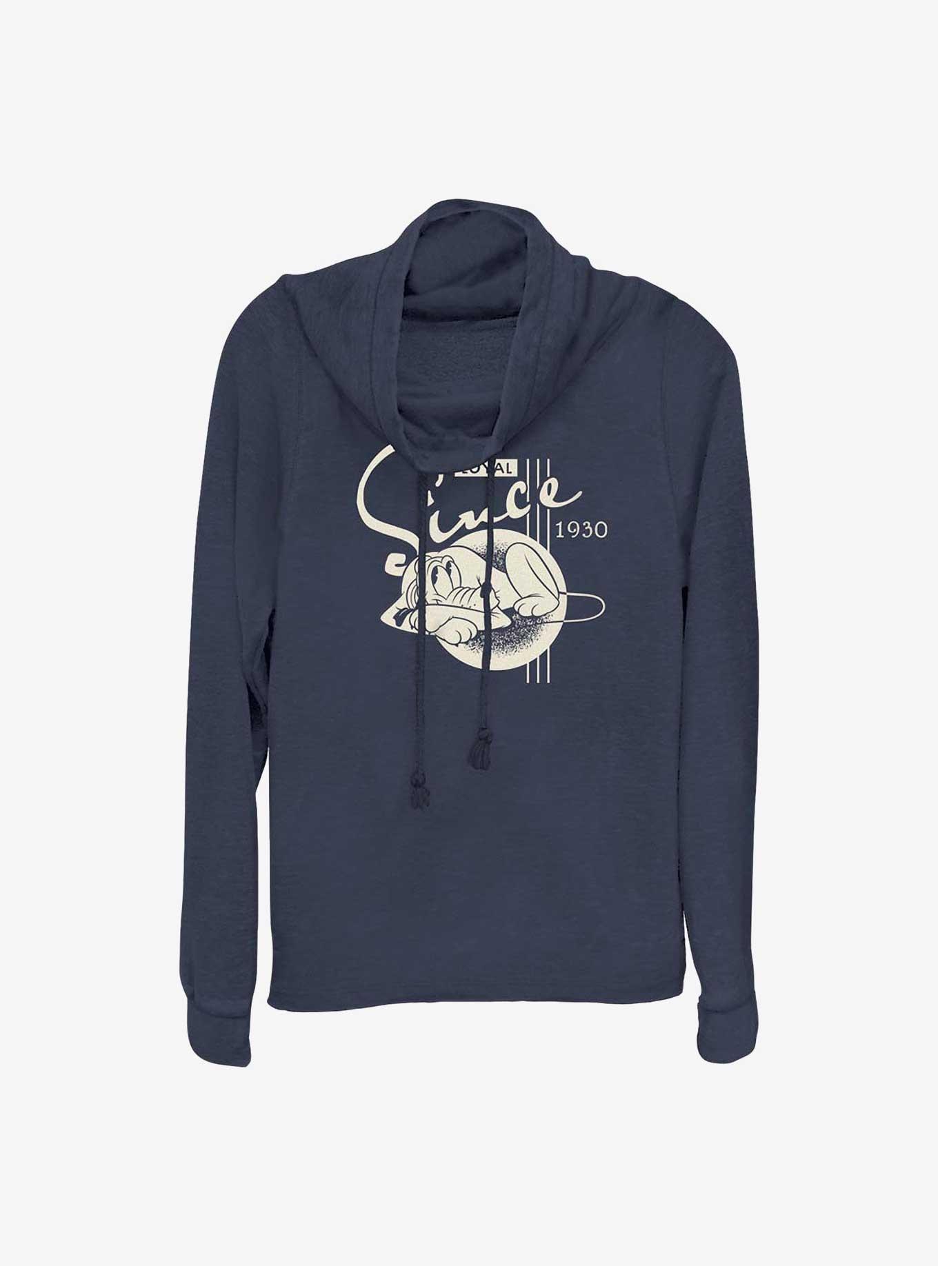 Disney 100 Pluto Loyal Since 1930 Cowl Neck Long-Sleeve Top, NAVY, hi-res