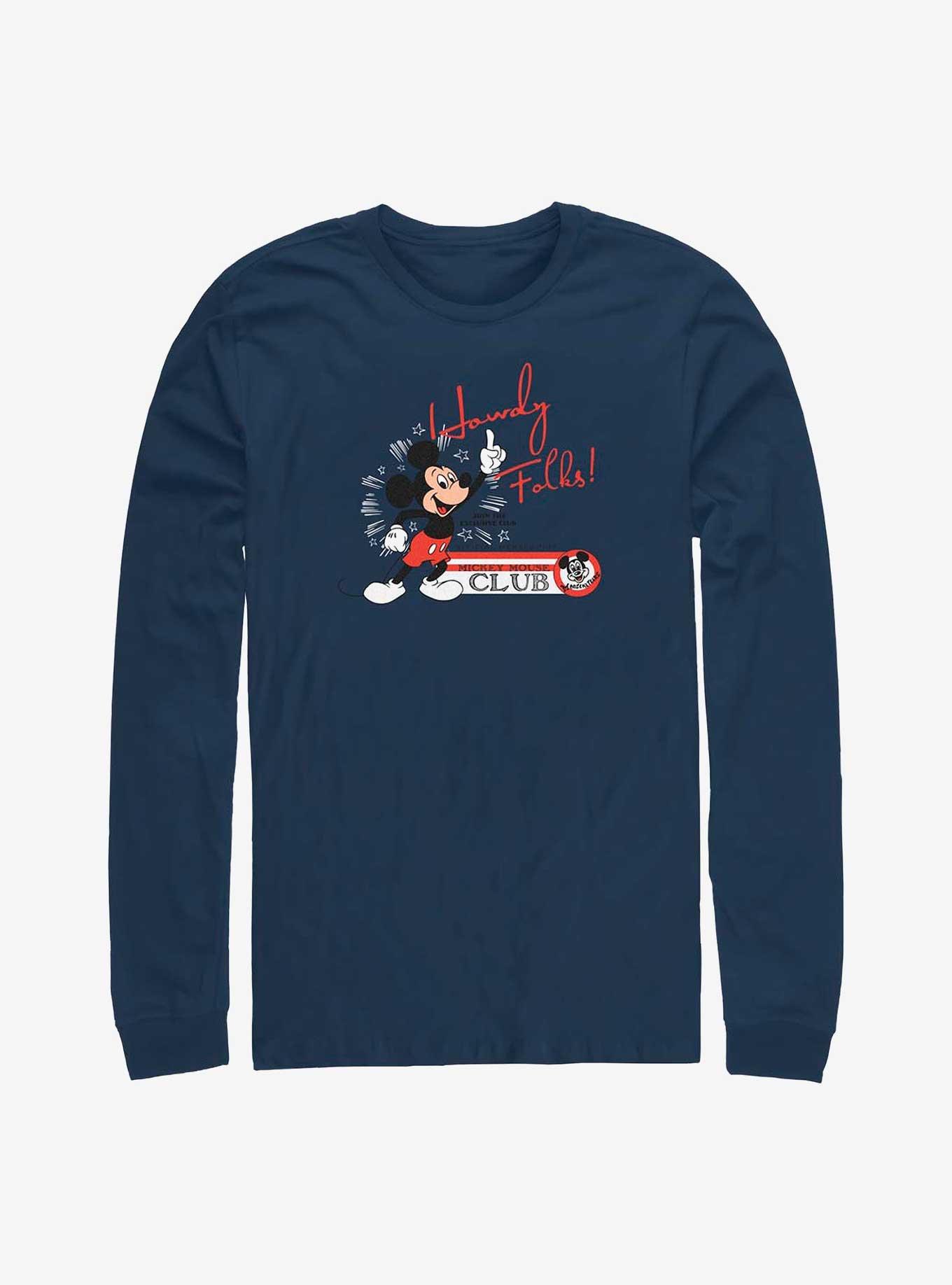 Disney 100 Mickey Mouse Howdy Folks Long-Sleeve T-Shirt, NAVY, hi-res