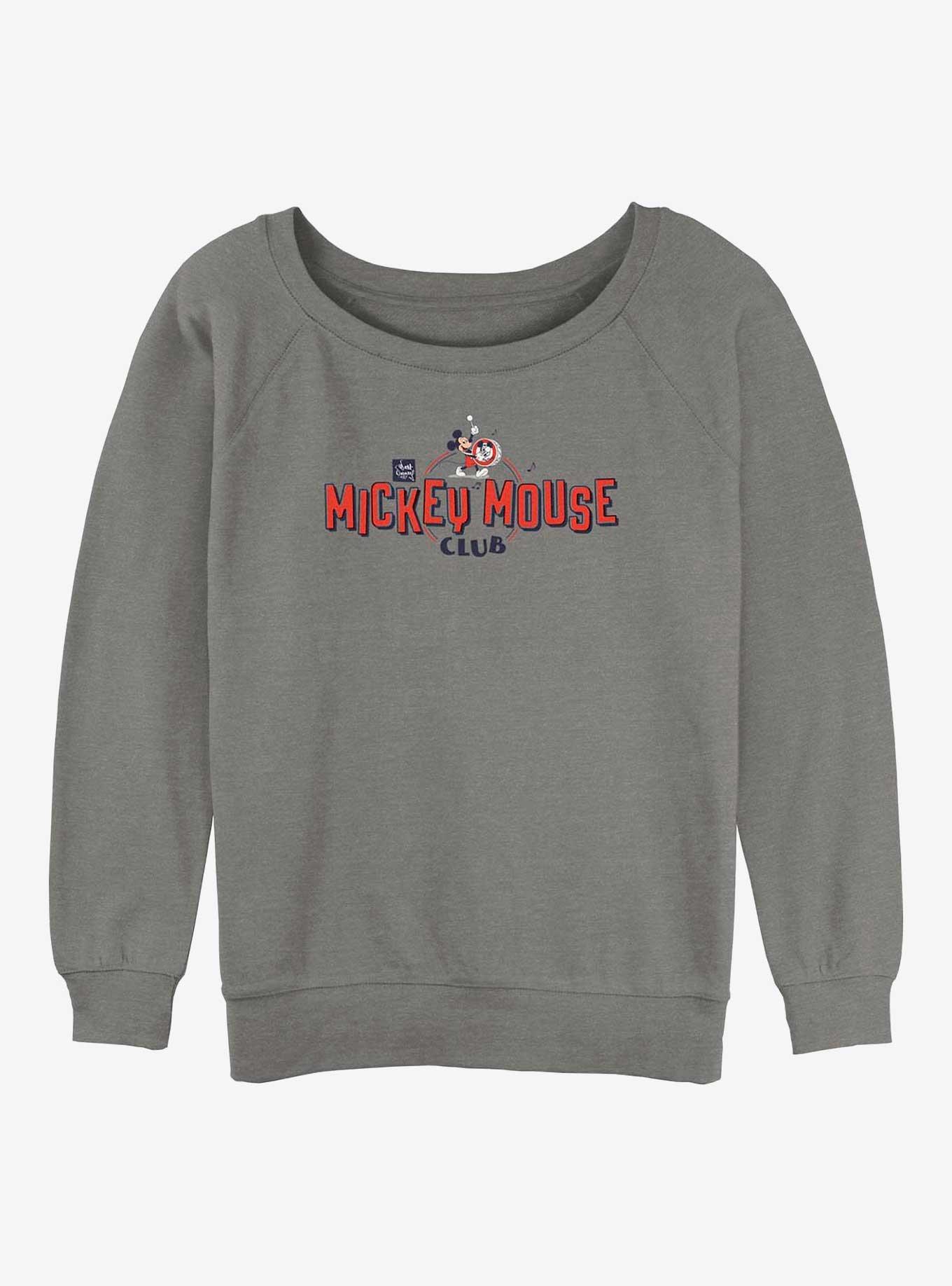 Disney 100 Mickey Mouse Club Logo Girls Slouchy Sweatshirt, GRAY HTR, hi-res