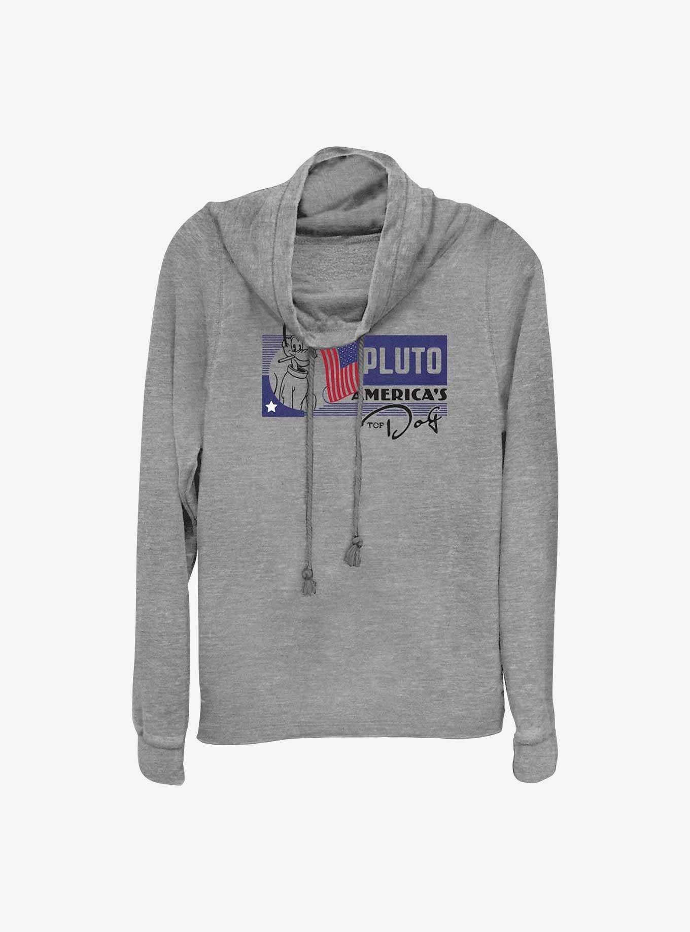 Disney 100 Pluto America's Top Dog Cowl Neck Long-Sleeve Top, GRAY HTR, hi-res