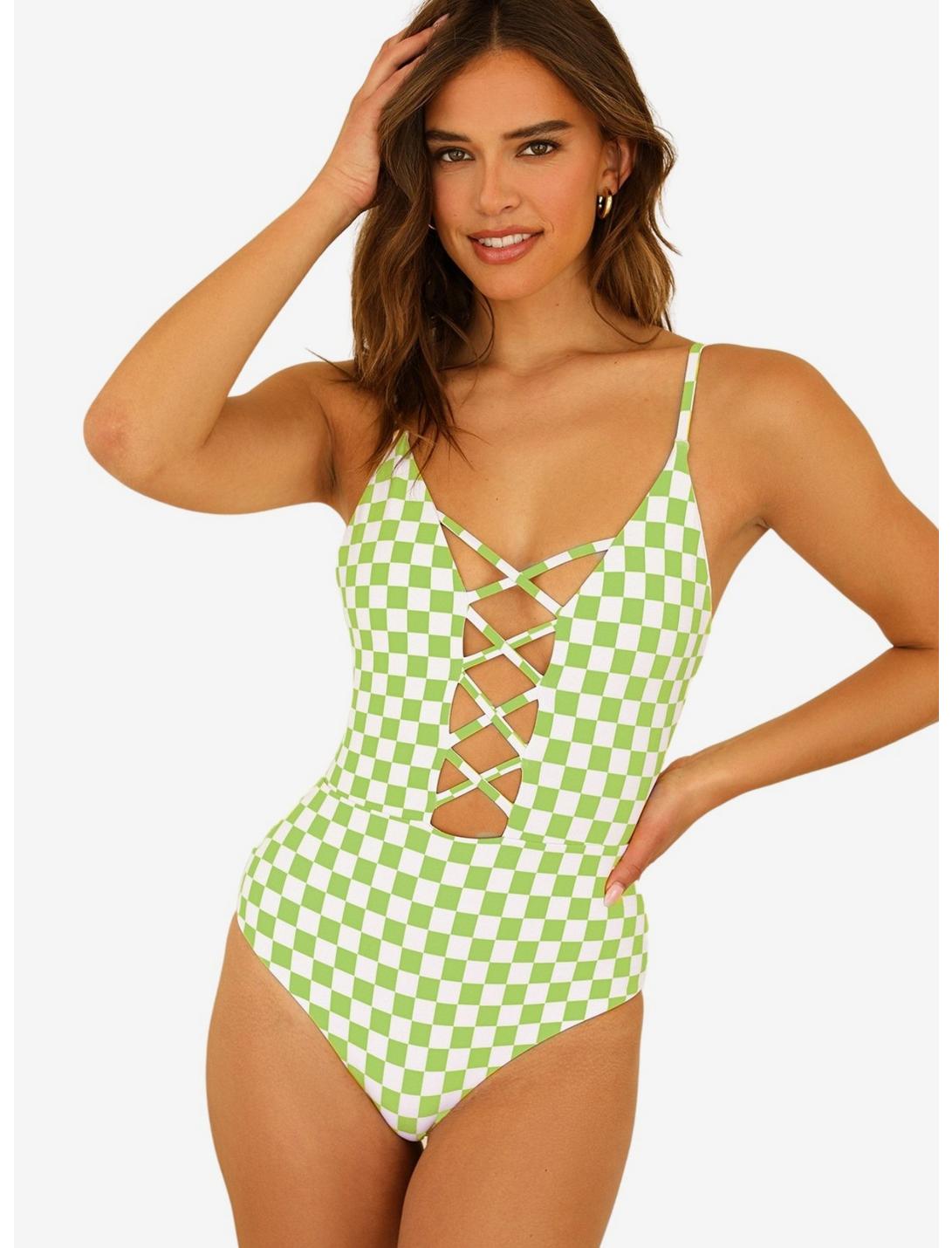Dippin' Daisy's Bliss Swim One Piece Checked Out Green, CHECKERED, hi-res