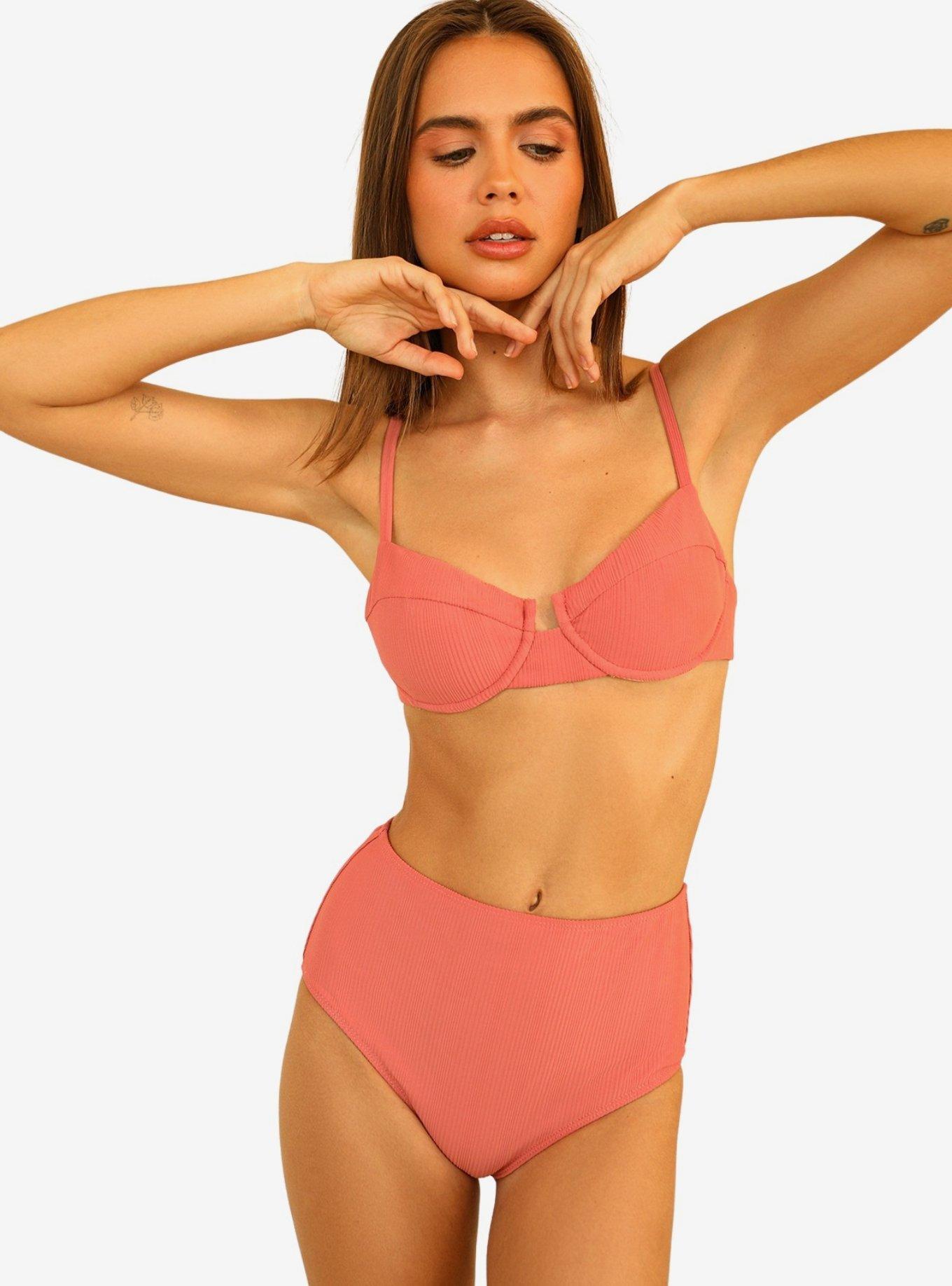 Dippin' Daisy's Gigi Swim Top Hawaiian Sun Pink Ribbed, , hi-res