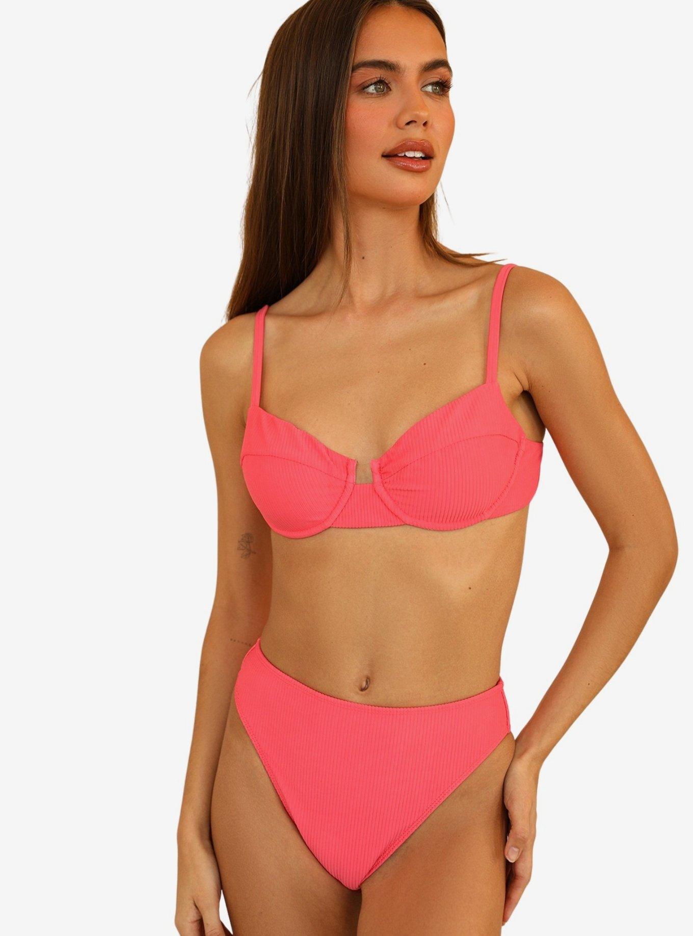 Dippin' Daisy's Seashore Swim Bottom Calypso Coral Pink Ribbed, CORAL PINK-CORAL, hi-res