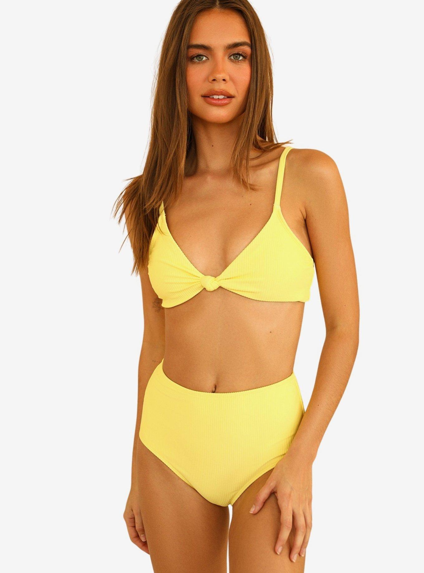 Dippin' Daisy's Balboa Swim Bottom Limelight Yellow Ribbed, LIMELIGHT, hi-res