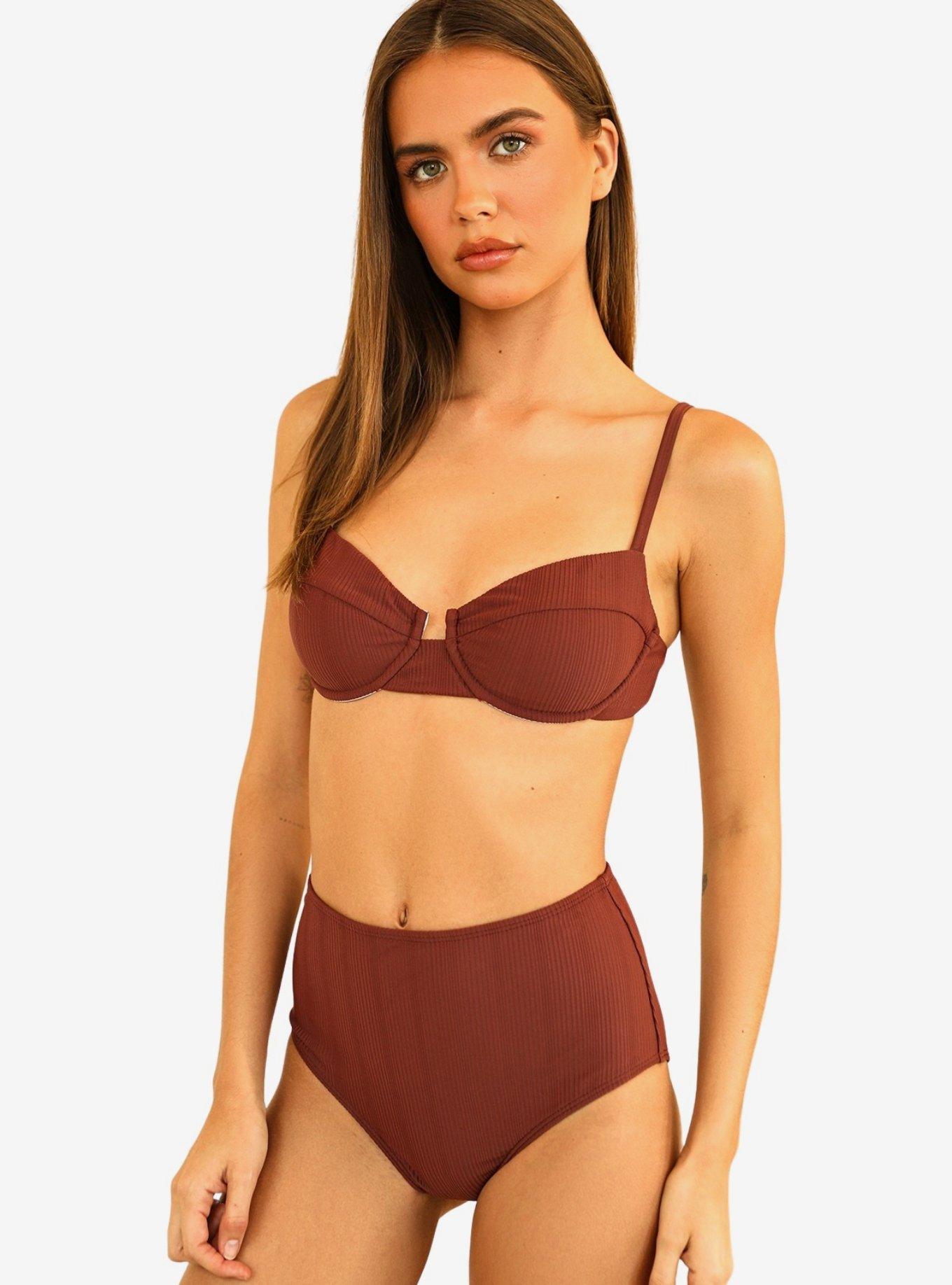 Dippin' Daisy's Balboa Swim Bottom Clay Maroon Ribbed, MAROON, hi-res