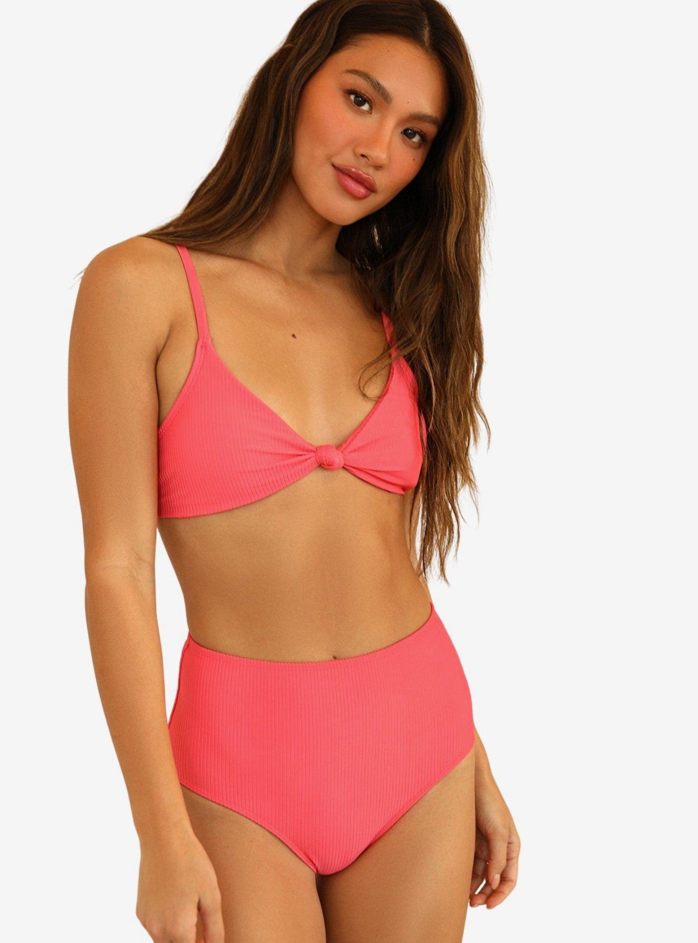 Dippin' Daisy's Balboa Swim Bottom Calypso Coral Pink Ribbed, CORAL PINK-CORAL, hi-res