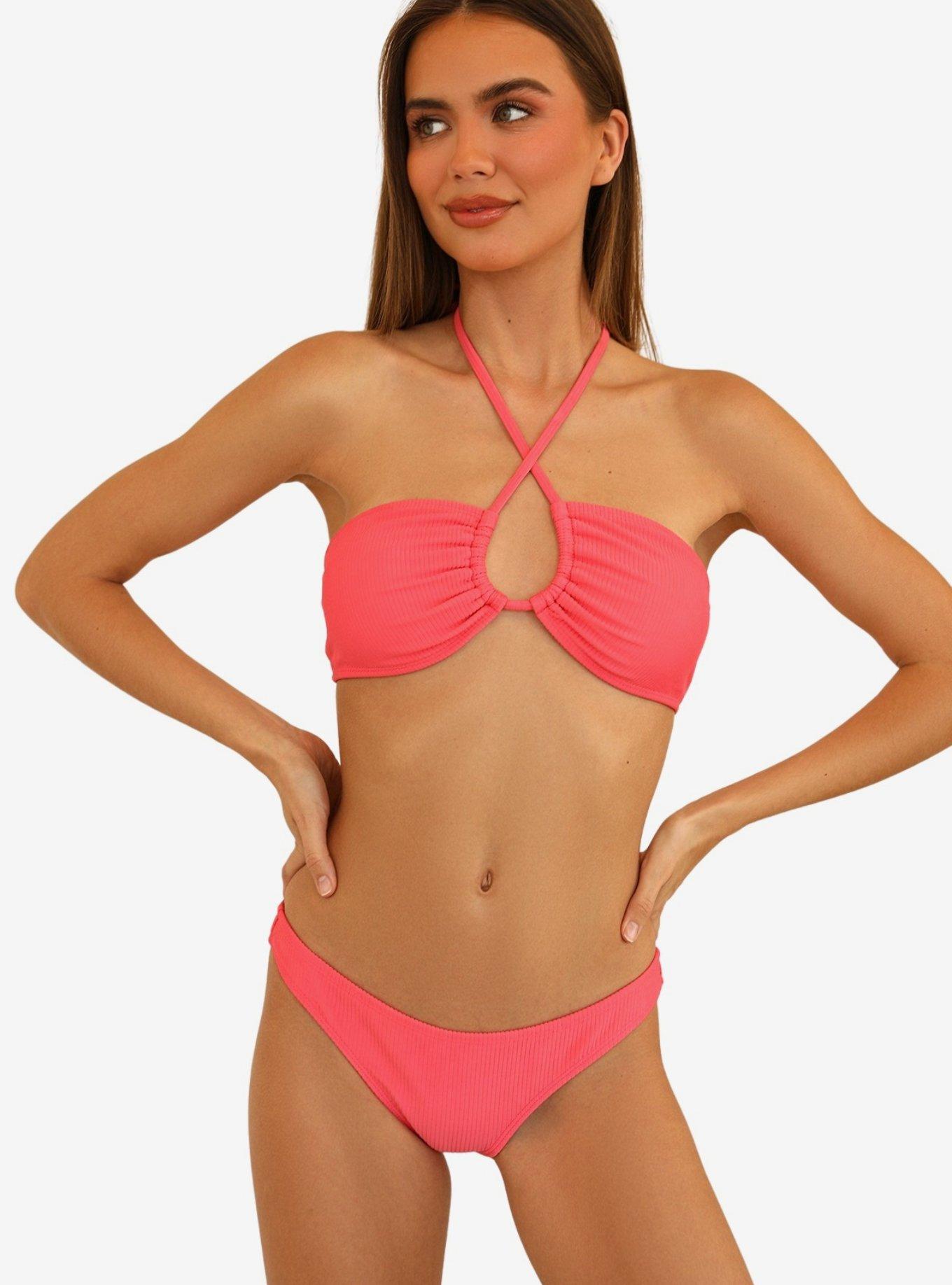 Dippin' Daisy's Nocturnal Swim Bottom Calypso Coral Pink Ribbed, CORAL PINK-CORAL, hi-res