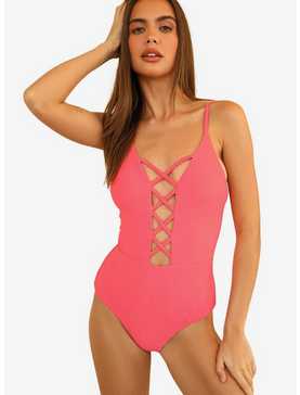 Dippin' Daisy's Bliss Swim One Piece Calypso Coral Pink Ribbed, , hi-res
