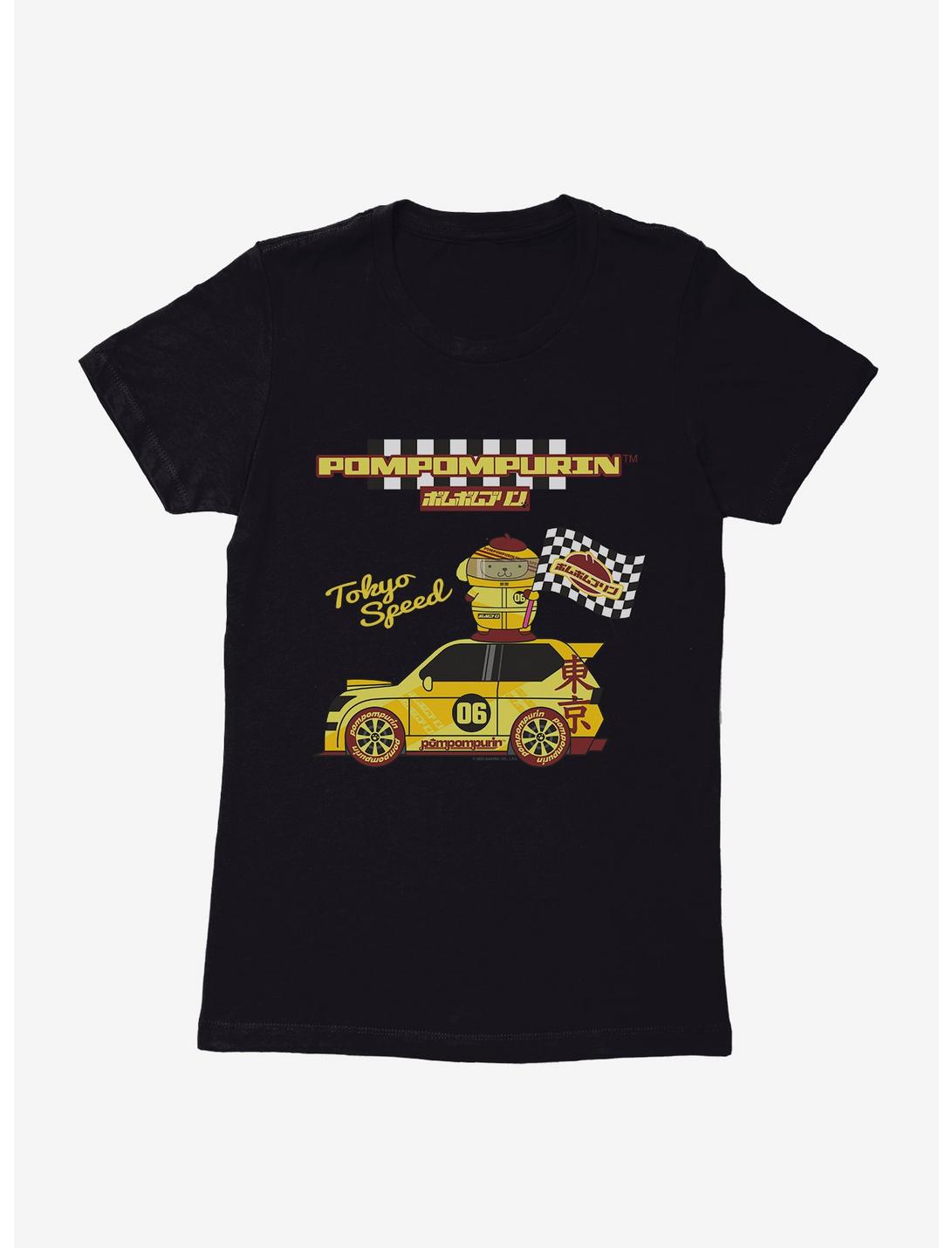 Hello Kitty And Friends Pompompurin Race Car Tokyo Speed Womens T-Shirt, BLACK, hi-res