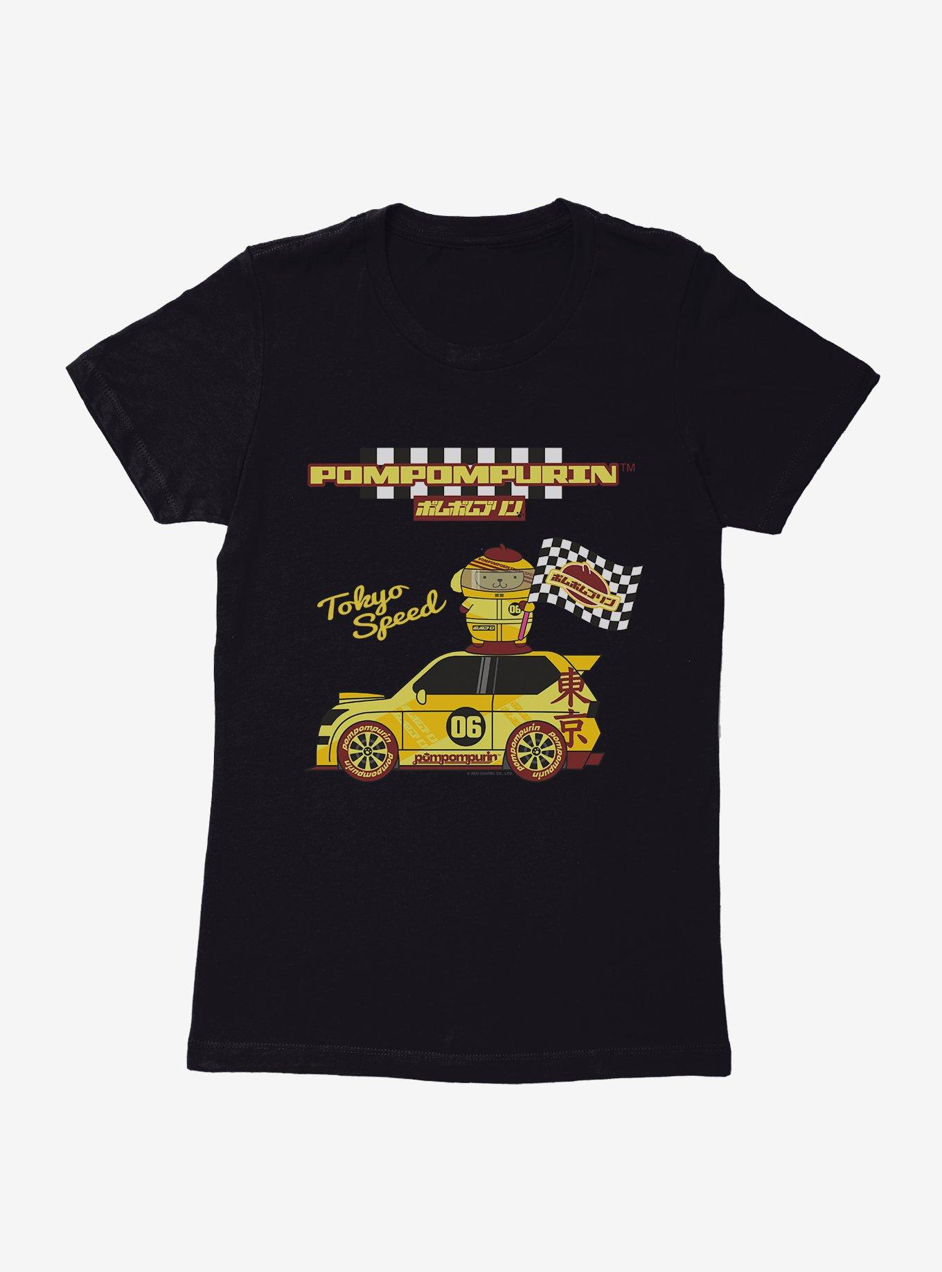 Hello Kitty And Friends Pompompurin Race Car Tokyo Speed Womens T-Shirt, BLACK, hi-res