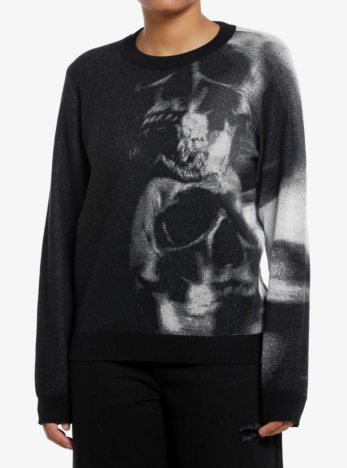 Social Collision Blurry Skull Girls Knit Sweater, , hi-res