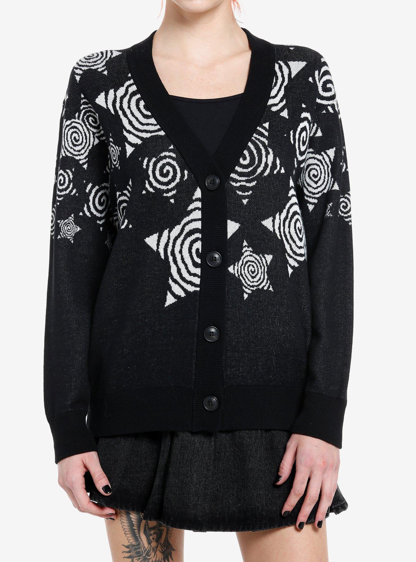 Social Collision Spiral Star Allover Pattern Girls Cardigan, , hi-res