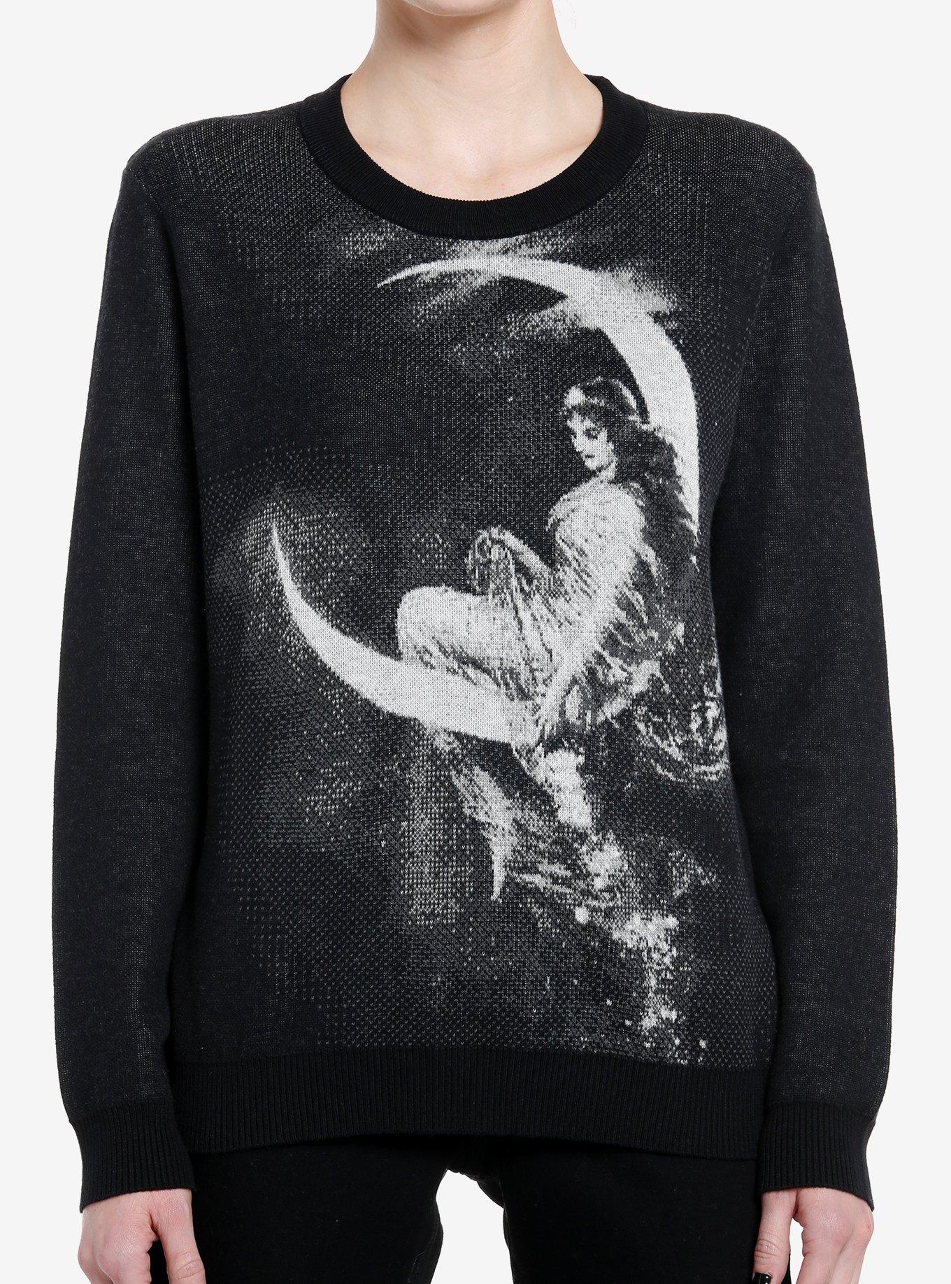 Cosmic Aura Moon Maiden Girls Intarsia Sweater, GREY, hi-res