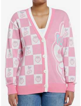 Sweet Society Pink Bunny Checkered Split Girls Cardigan, , hi-res