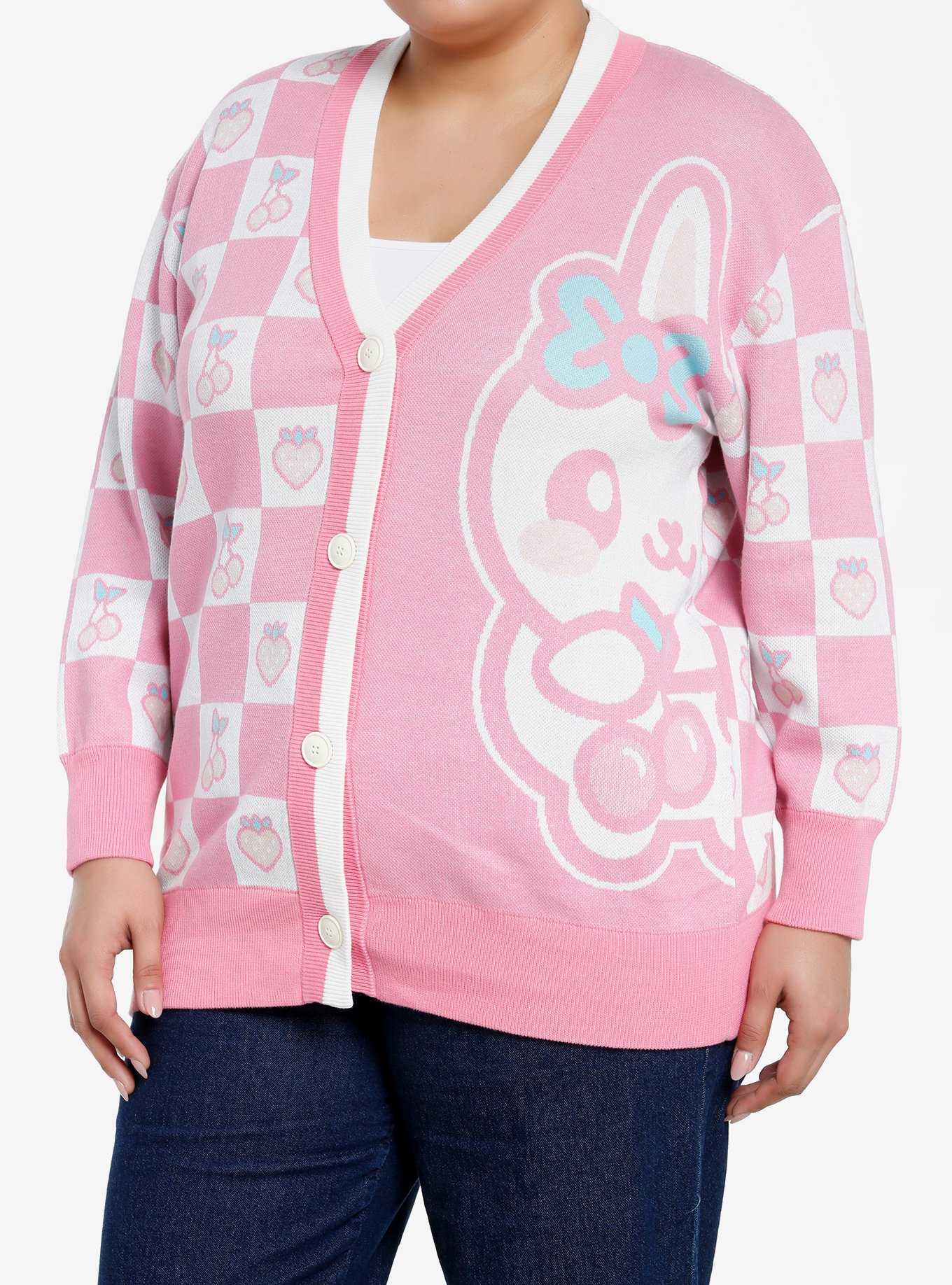 Sweet Society Pink Bunny Checkered Split Girls Cardigan Plus Size, , hi-res