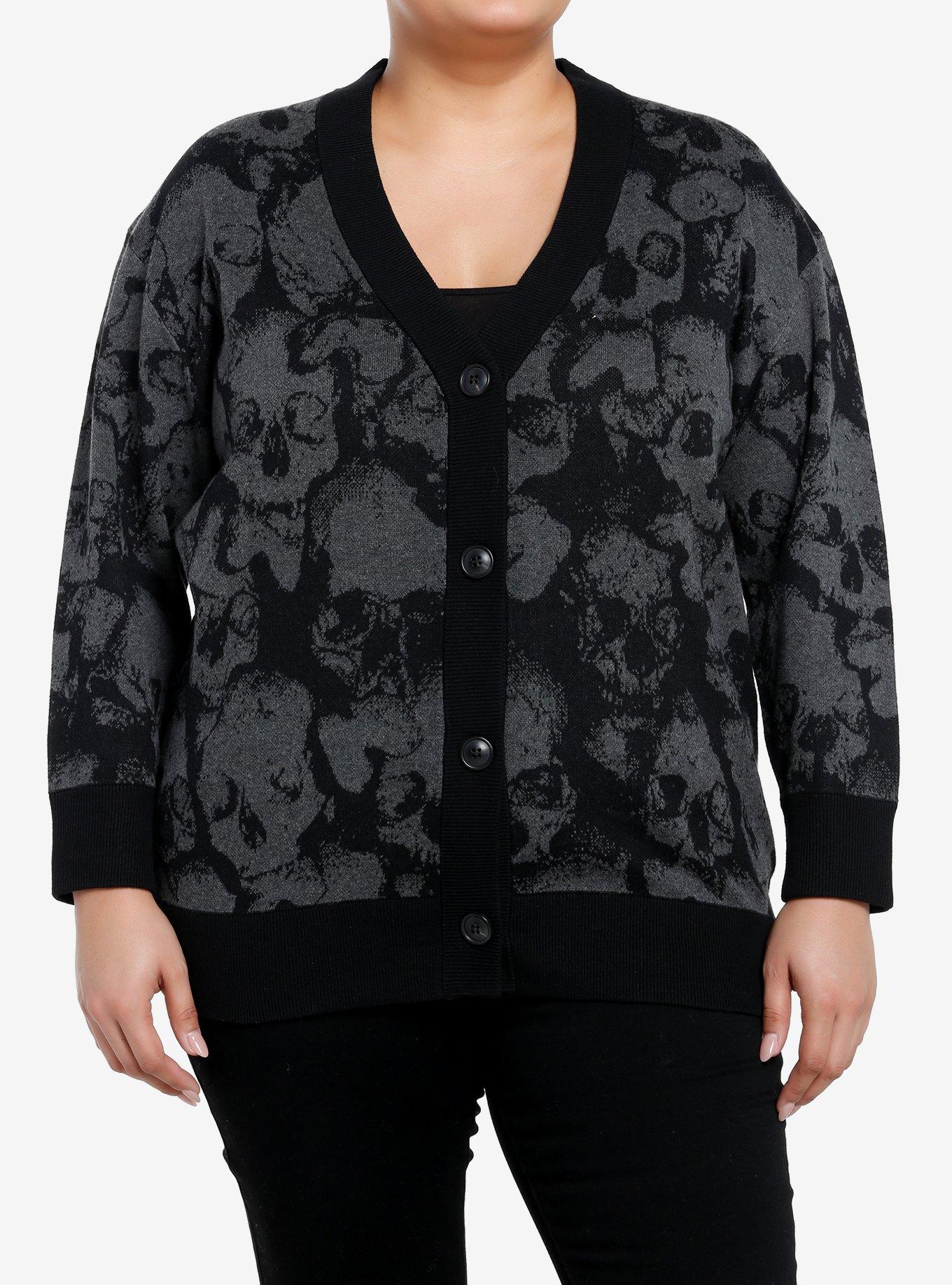 Social Collision Skull Allover Pattern Girls Cardigan Plus Size, , hi-res