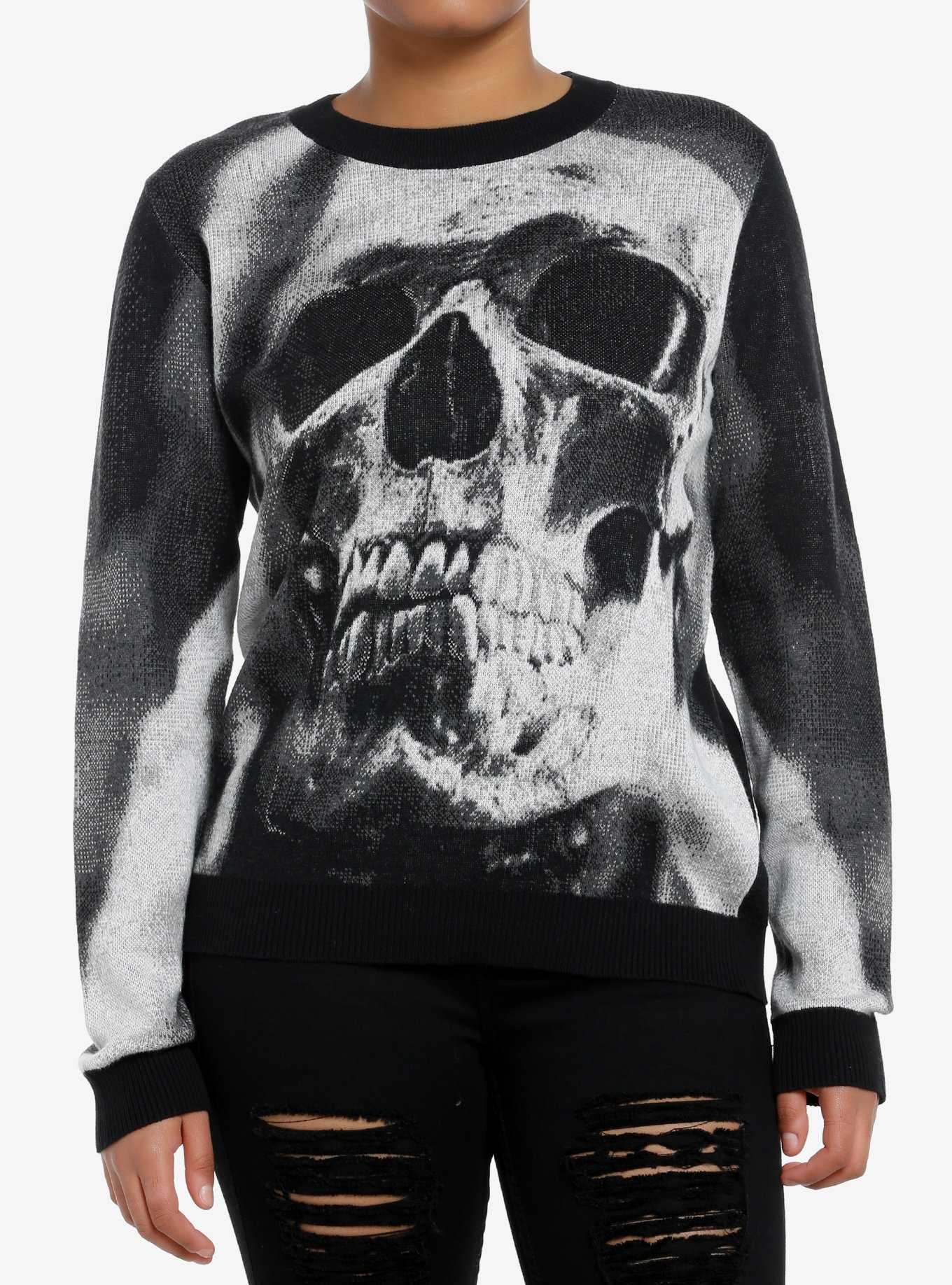 Social Collision Jumbo Skull Girls Knit Sweater, , hi-res