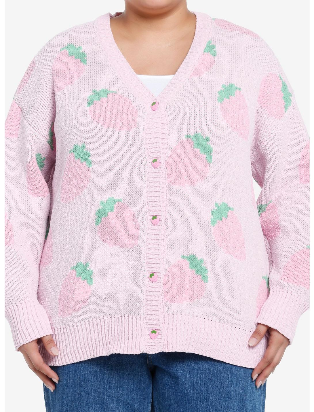 Sweet Society Pastel Pink Strawberries Girls Cardigan Plus Size, PINK, hi-res