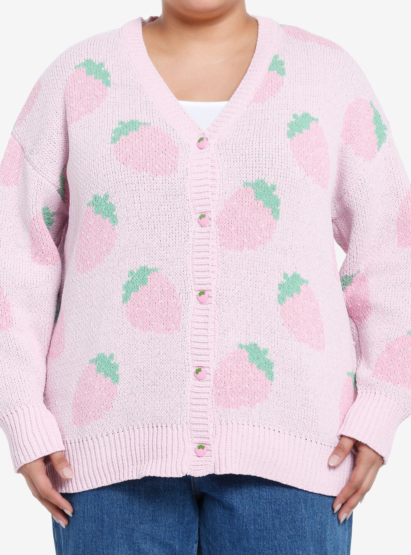 Sweet Society Pastel Pink Strawberries Girls Cardigan Plus Size, PINK, hi-res