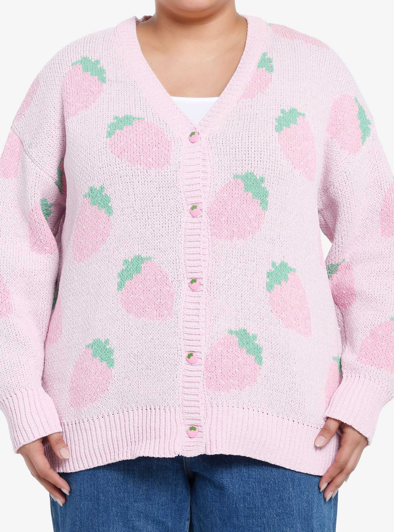 Sweet Society Pastel Pink Strawberries Girls Cardigan Plus Size, , hi-res