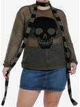 Social Collision Skull Girls Knit Sweater With Scarf Plus Size, BLACK, hi-res