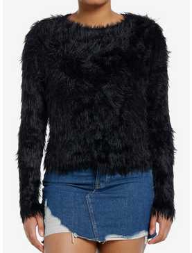 Social Collision Black Fuzzy Shag Girls Sweater, , hi-res