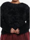 Social Collision Black Fuzzy Shag Girls Sweater Plus Size, BLACK, hi-res