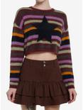 Social Collision Fuzzy Multicolor Stripe Star Girls Crop Sweater, MULTI, hi-res