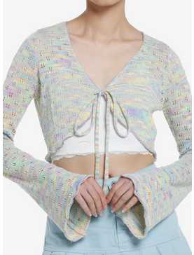 Thorn & Fable Pastel Rainbow Girls Bell Sleeve Knit Shrug, , hi-res
