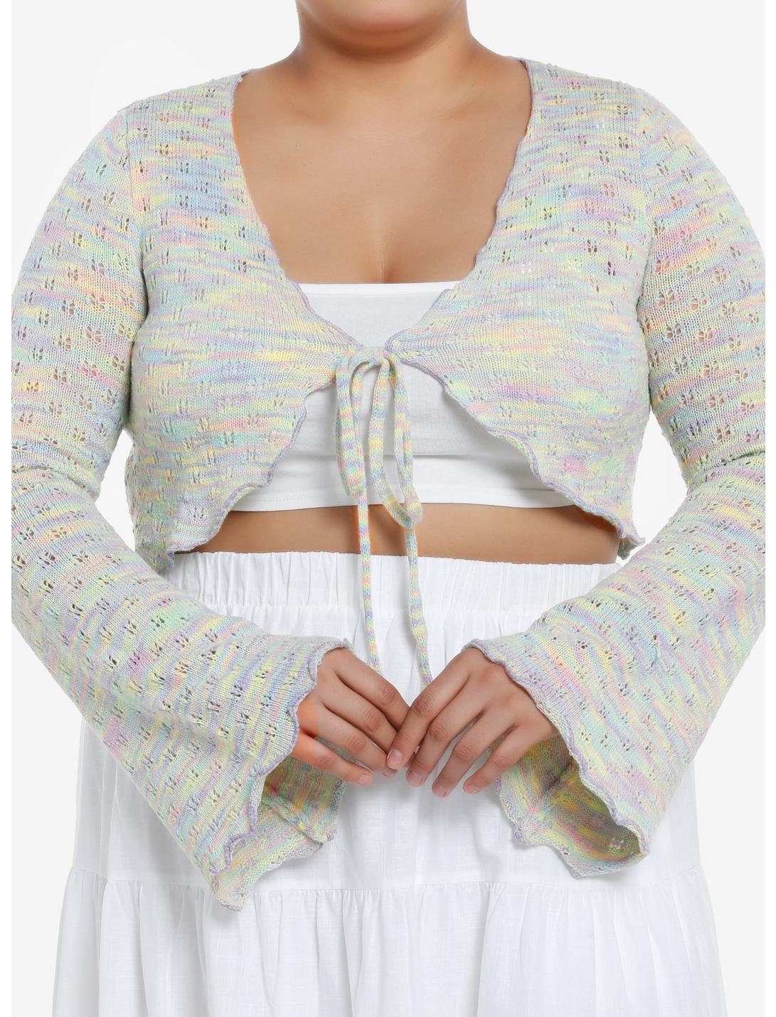 Thorn & Fable Pastel Rainbow Girls Bell Sleeve Knit Shrug Plus Size, PINK, hi-res