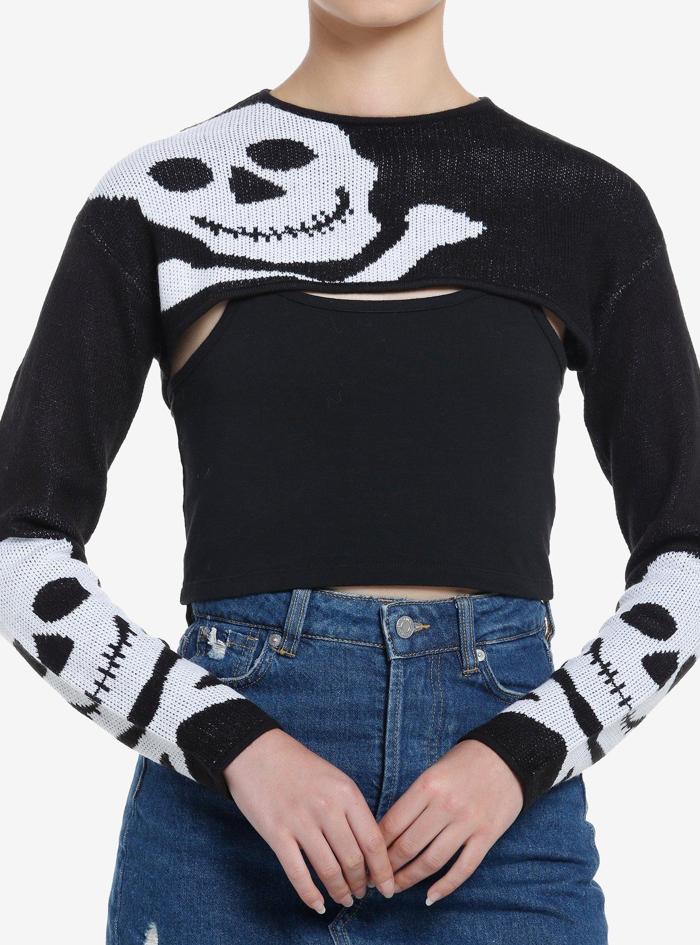 Social Collision Skull Bolero Girls Crop Knit Shrug, , hi-res