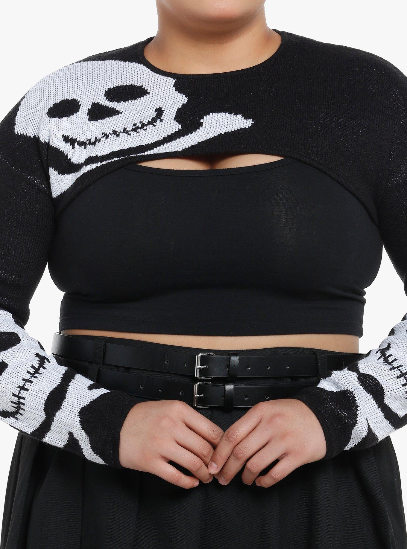 Social Collision Skull Bolero Girls Crop Knit Shrug Plus Size, , hi-res