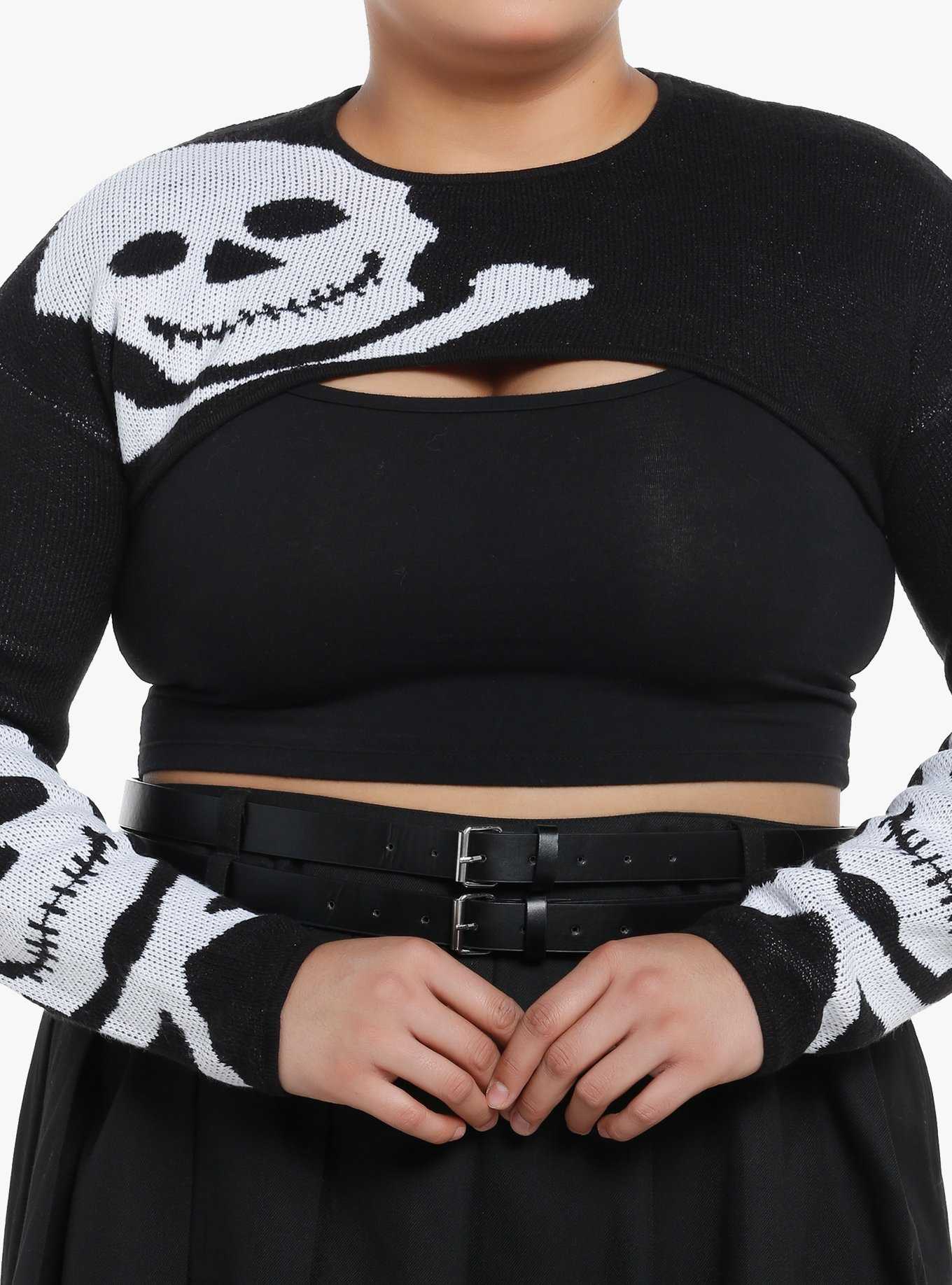 Social Collision Skull Bolero Girls Crop Knit Shrug Plus Size, , hi-res