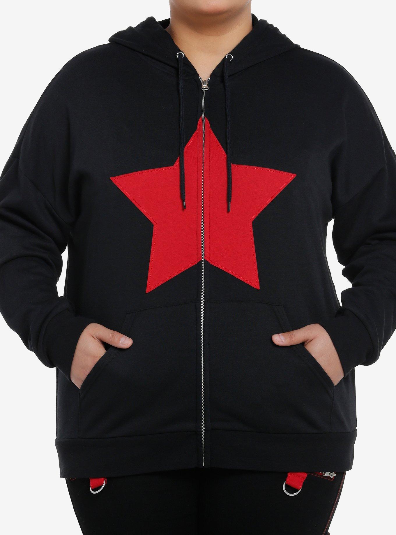 Social Collision Red Star Girls Hoodie Plus Size, RED, hi-res