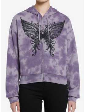 Thorn & Fable Butterfly Purple Tie-Dye Girls Crop Hoodie, , hi-res