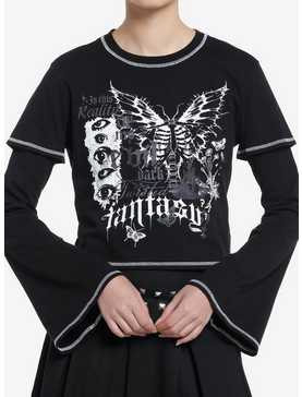 Social Collision Butterfly Bell Sleeve Girls Twofer Top, , hi-res