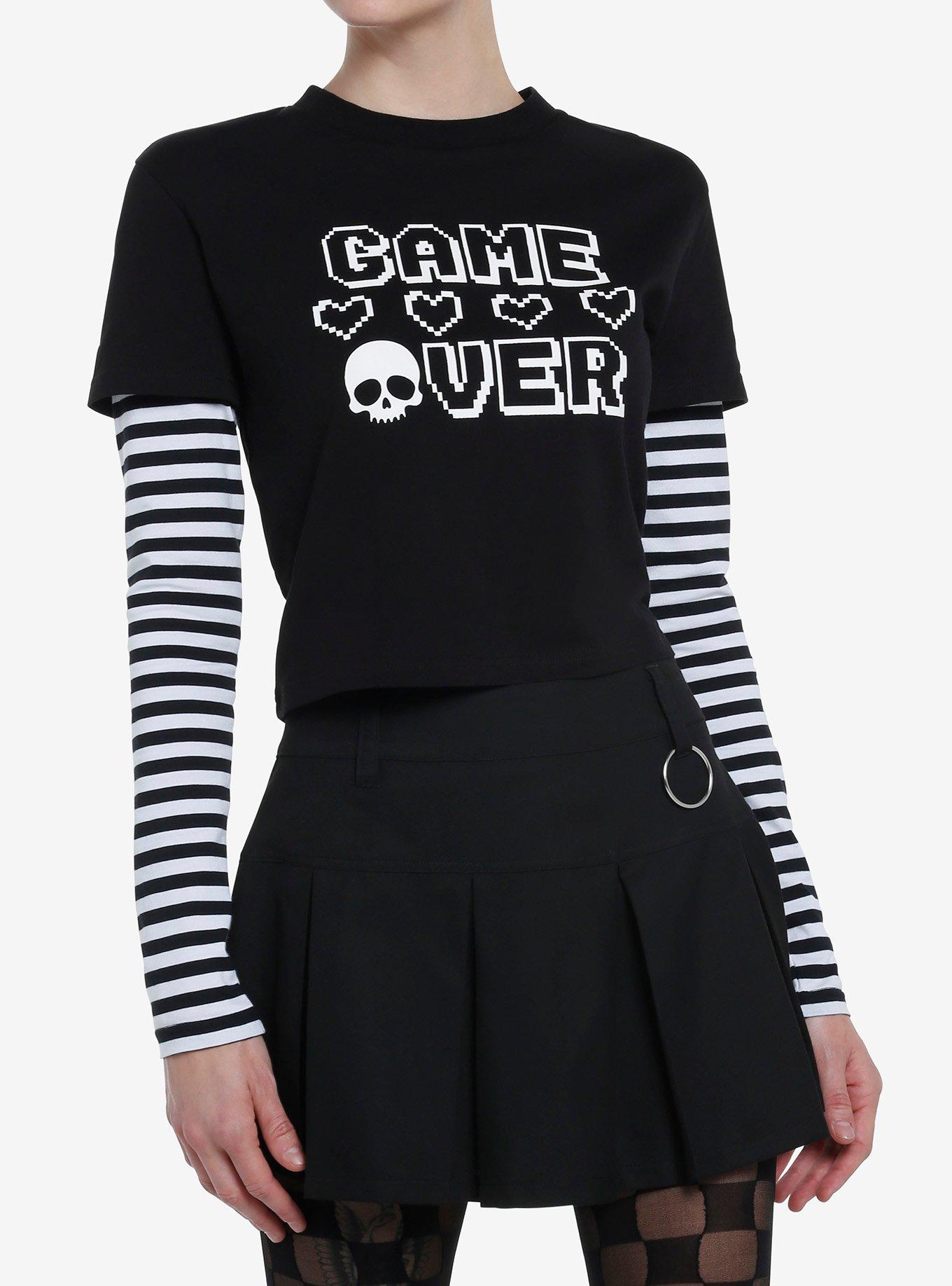 Social Collision Game Over Stripe Twofer Girls Long-Sleeve T-Shirt, , hi-res
