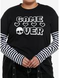 Social Collision Game Over Stripe Twofer Girls Long-Sleeve T-Shirt Plus Size, , hi-res