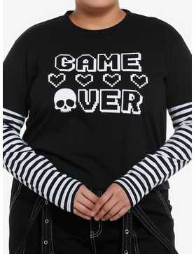 Social Collision Game Over Stripe Twofer Girls Long-Sleeve T-Shirt Plus Size, , hi-res