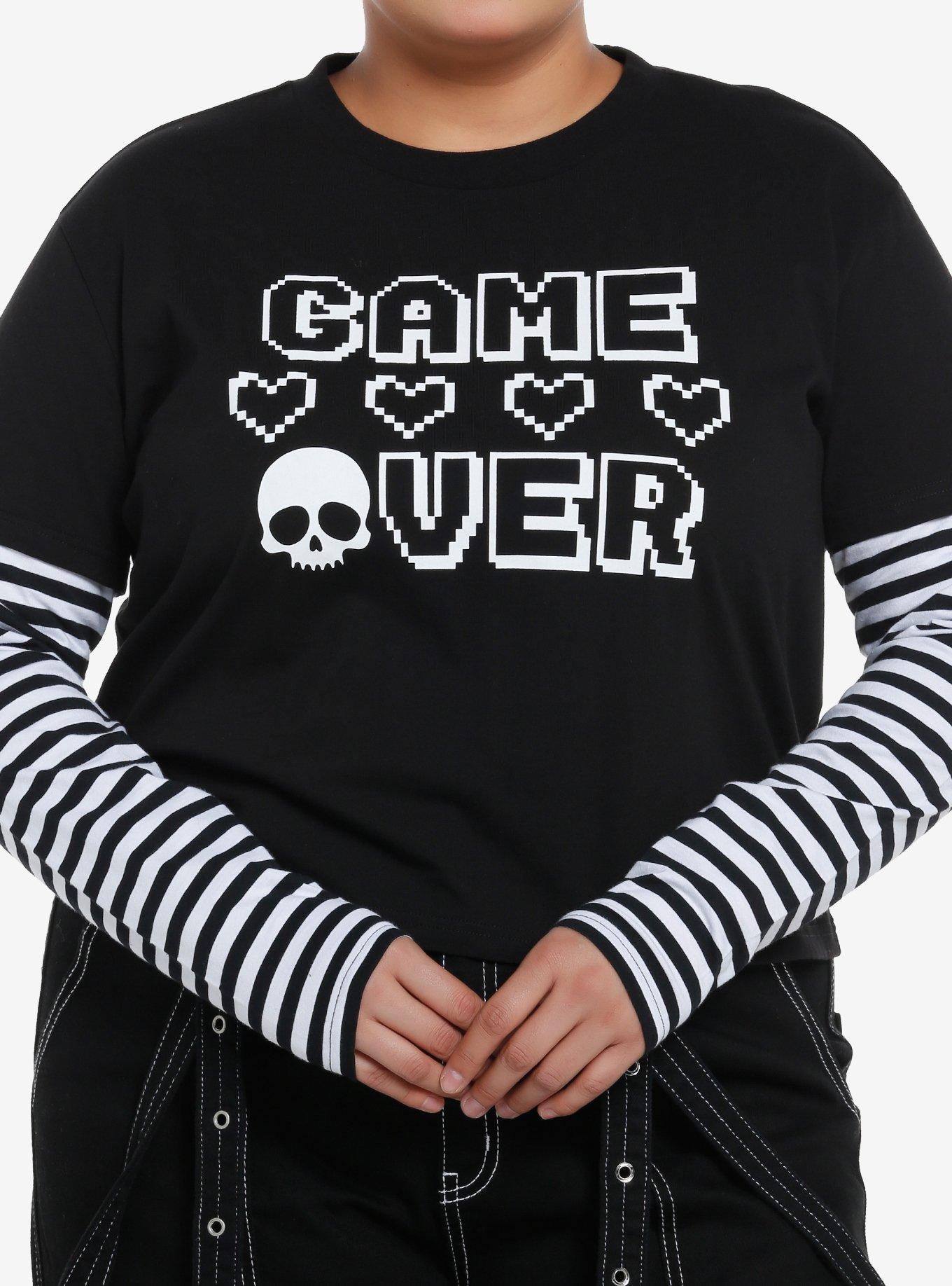 Social Collision Game Over Stripe Twofer Girls Long-Sleeve T-Shirt Plus Size, , hi-res