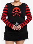 Social Collision Red Skull Striped Girls Long-Sleeve Top Plus Size, RED, hi-res