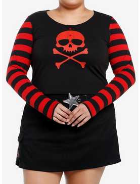 Social Collision Red Skull Striped Girls Long-Sleeve Top Plus Size, , hi-res