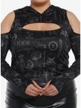 Cosmic Aura Taxidermy Cold Shoulder Girls Hooded Crop Top Plus Size, BROWN, hi-res