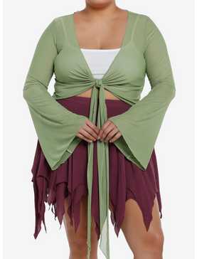 Thorn & Fable Green Mesh Girls Bell Sleeve Shrug Plus Size, , hi-res