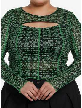 Social Collision Game Over Cutout Girls Mesh Long-Sleeve Top Plus Size, , hi-res